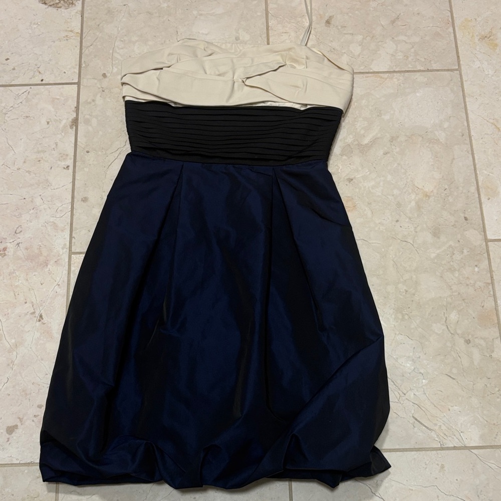 BCBGMaxAzria Strapless Dress in Navy and Cream